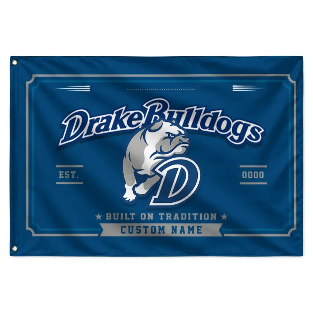 Drake Bulldogs House Flag Personalized Ornate Border Blue Best Selling Drake Bulldogs House Flag Personalized Ornate Border Blue Best Selling