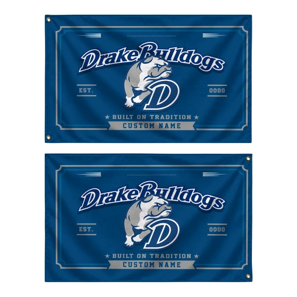 Drake Bulldogs House Flag Personalized Ornate Border Blue Fashion Forward Drake Bulldogs House Flag Personalized Ornate Border Blue Fashion Forward