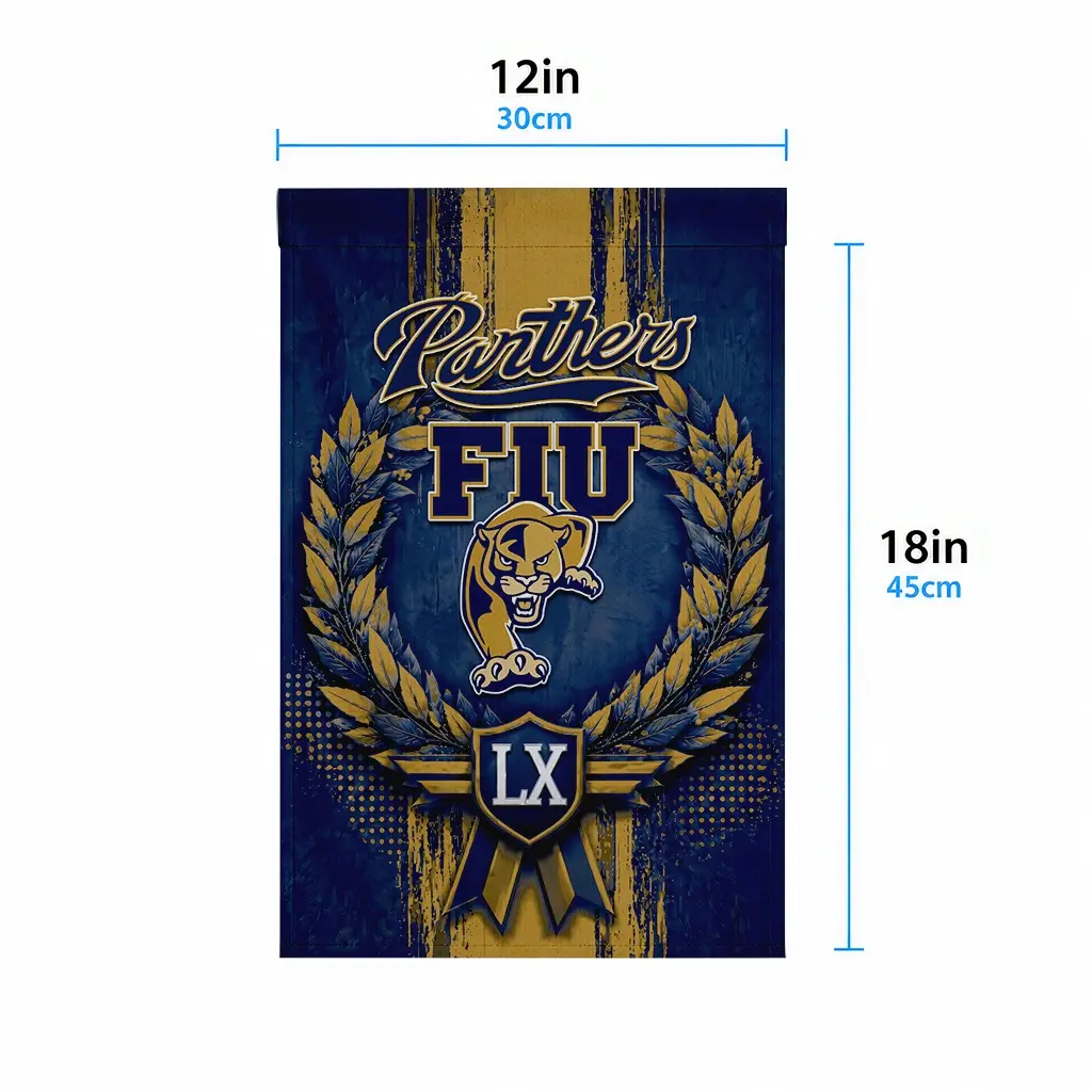 Fiu Panthers Garden Flag Custom Laurel Wreath Blue High Quality Fiu Panthers Garden Flag Custom Laurel Wreath Blue High Quality