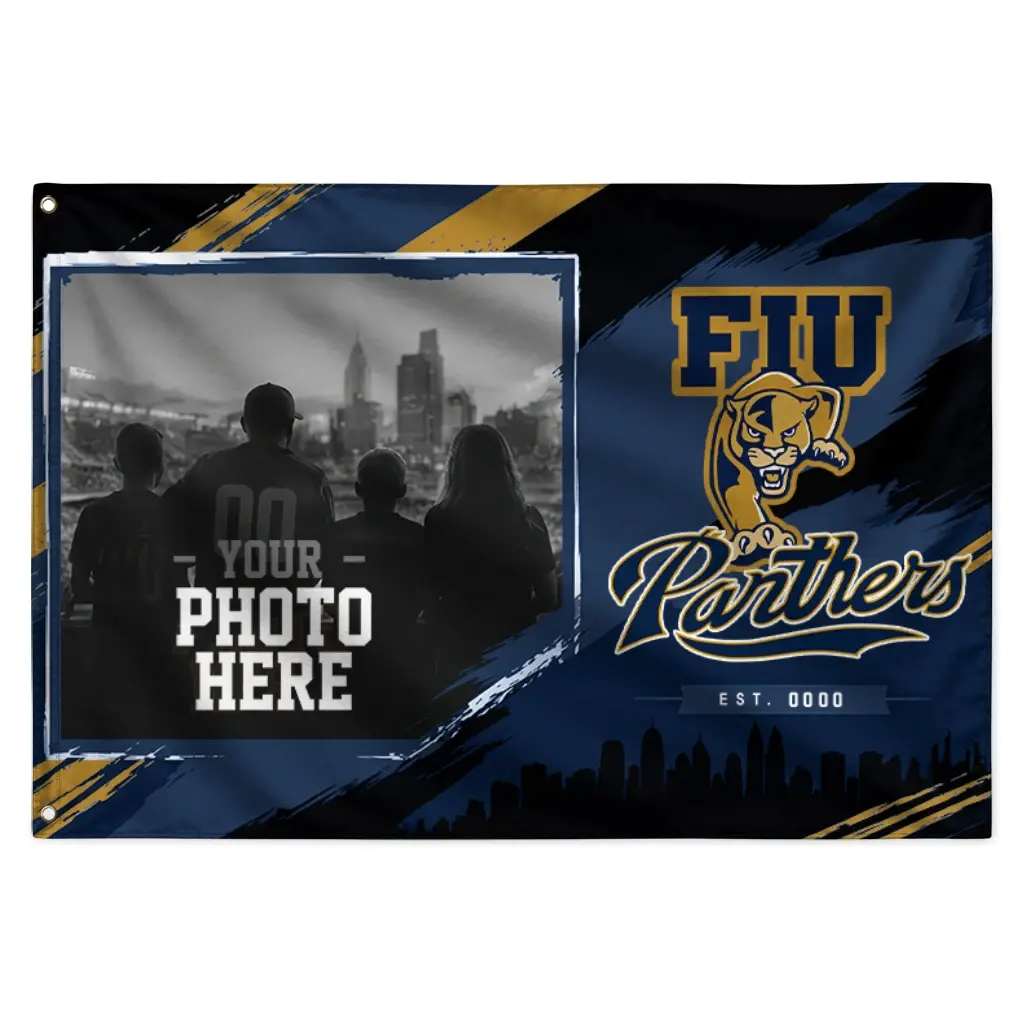 Fiu Panthers House Flag Custom Framed Photo Blue Black Best Selling Fiu Panthers House Flag Custom Framed Photo Blue Black Best Selling