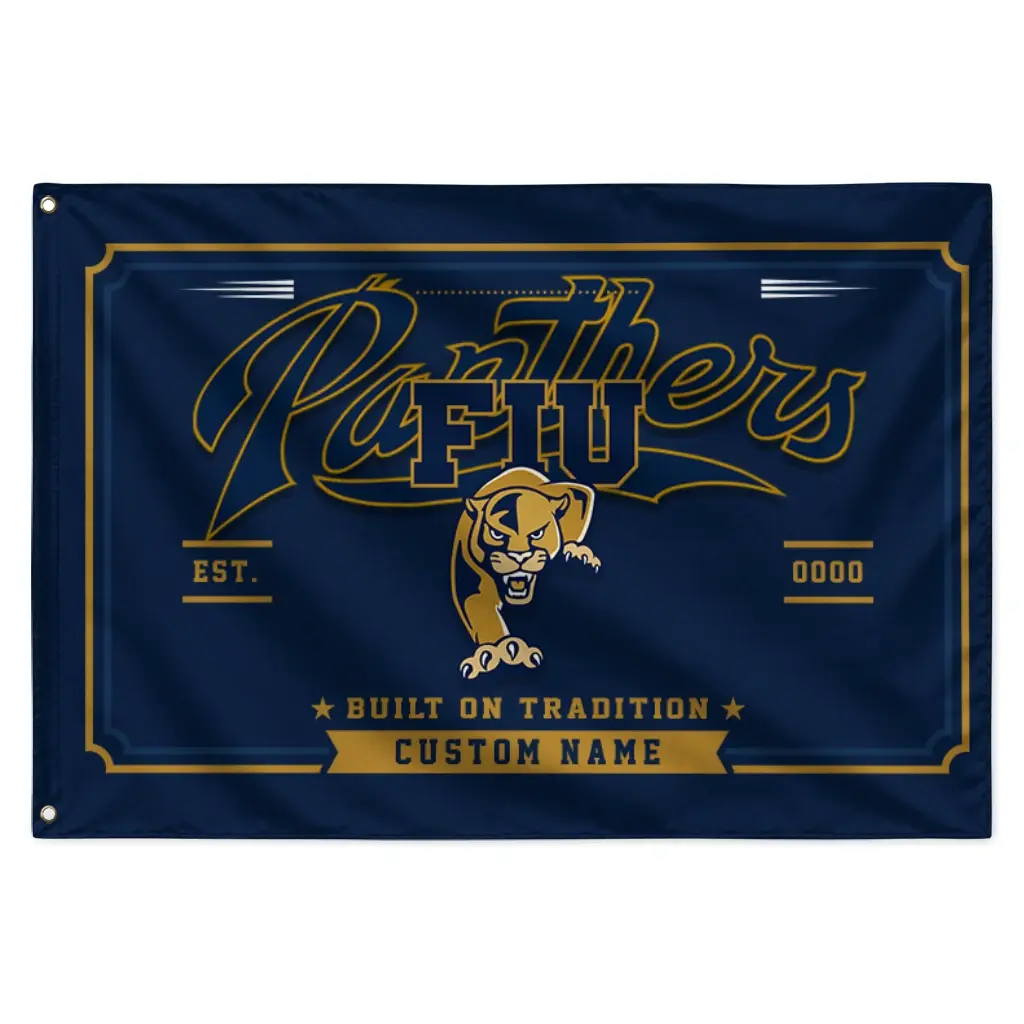 Fiu Panthers House Flag Customized Ornate Border Blue Best Selling Fiu Panthers House Flag Customized Ornate Border Blue Best Selling