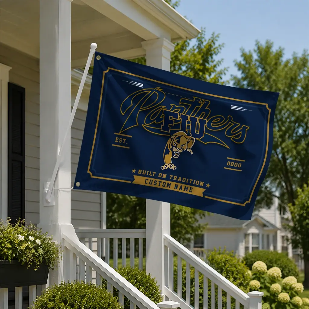 Fiu Panthers House Flag Customized Ornate Border Blue New Arrival Fiu Panthers House Flag Customized Ornate Border Blue New Arrival