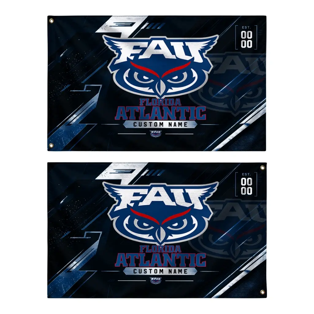 Florida Atlantic Owls House Flag Personalized Speed Slashes Blue Fashion Forward Florida Atlantic Owls House Flag Personalized Speed Slashes Blue Fashion Forward