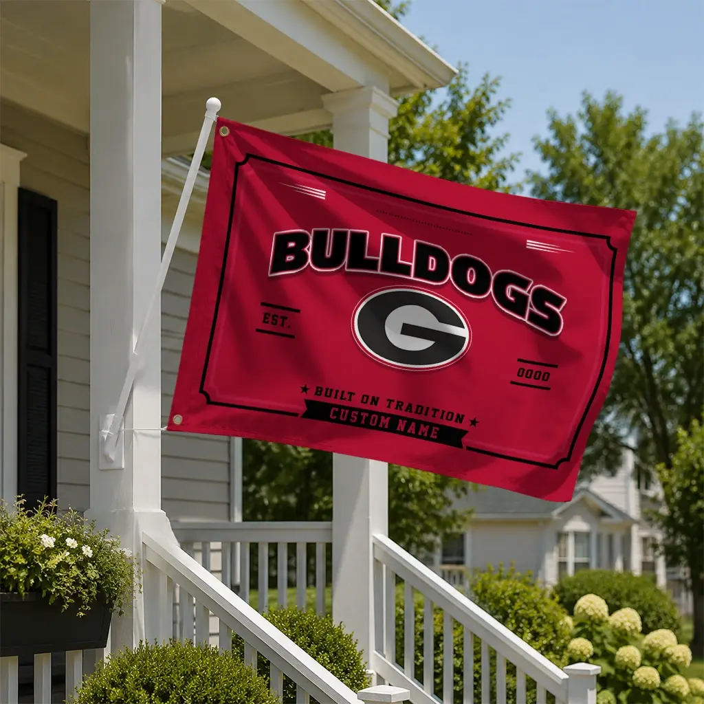 Georgia Bulldogs House Flag Customized Ornate Border Red New Arrival Georgia Bulldogs House Flag Customized Ornate Border Red New Arrival