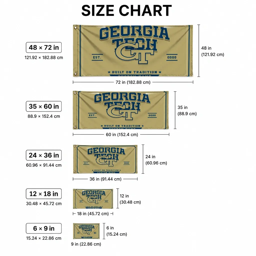 Georgia Tech Yellow Jackets House Flag Personalized Ornate Border Gold High Quality Georgia Tech Yellow Jackets House Flag Personalized Ornate Border Gold High Quality