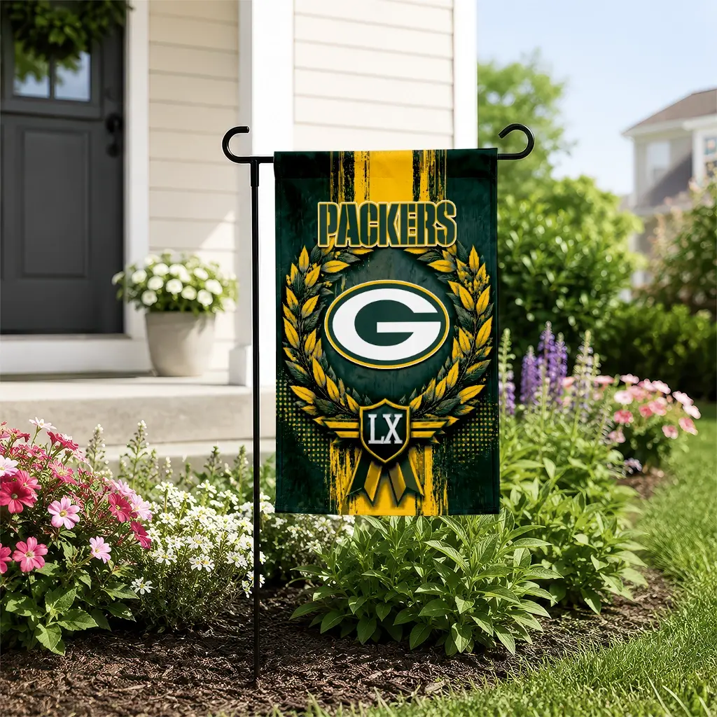 Green Bay Packers Garden Flag Custom Laurel Wreath Green New Arrival Green Bay Packers Garden Flag Custom Laurel Wreath Green New Arrival