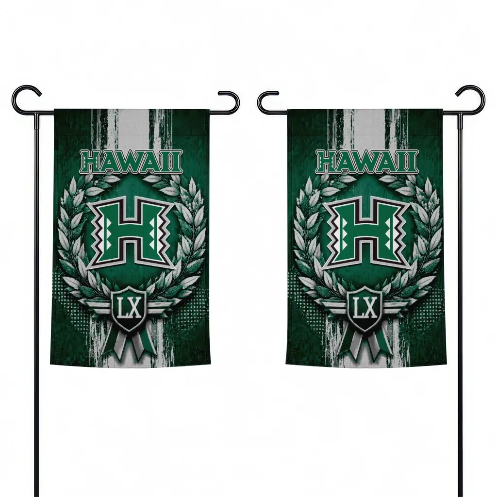 Hawaii Rainbow Warriors Garden Flag Customized Laurel Wreath Green Fashion Forward Hawaii Rainbow Warriors Garden Flag Customized Laurel Wreath Green Fashion Forward