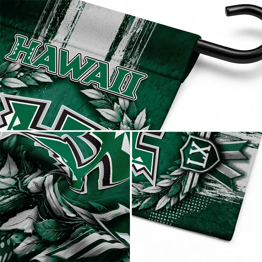 Hawaii Rainbow Warriors Garden Flag Customized Laurel Wreath Green Latest Model Hawaii Rainbow Warriors Garden Flag Customized Laurel Wreath Green Latest Model