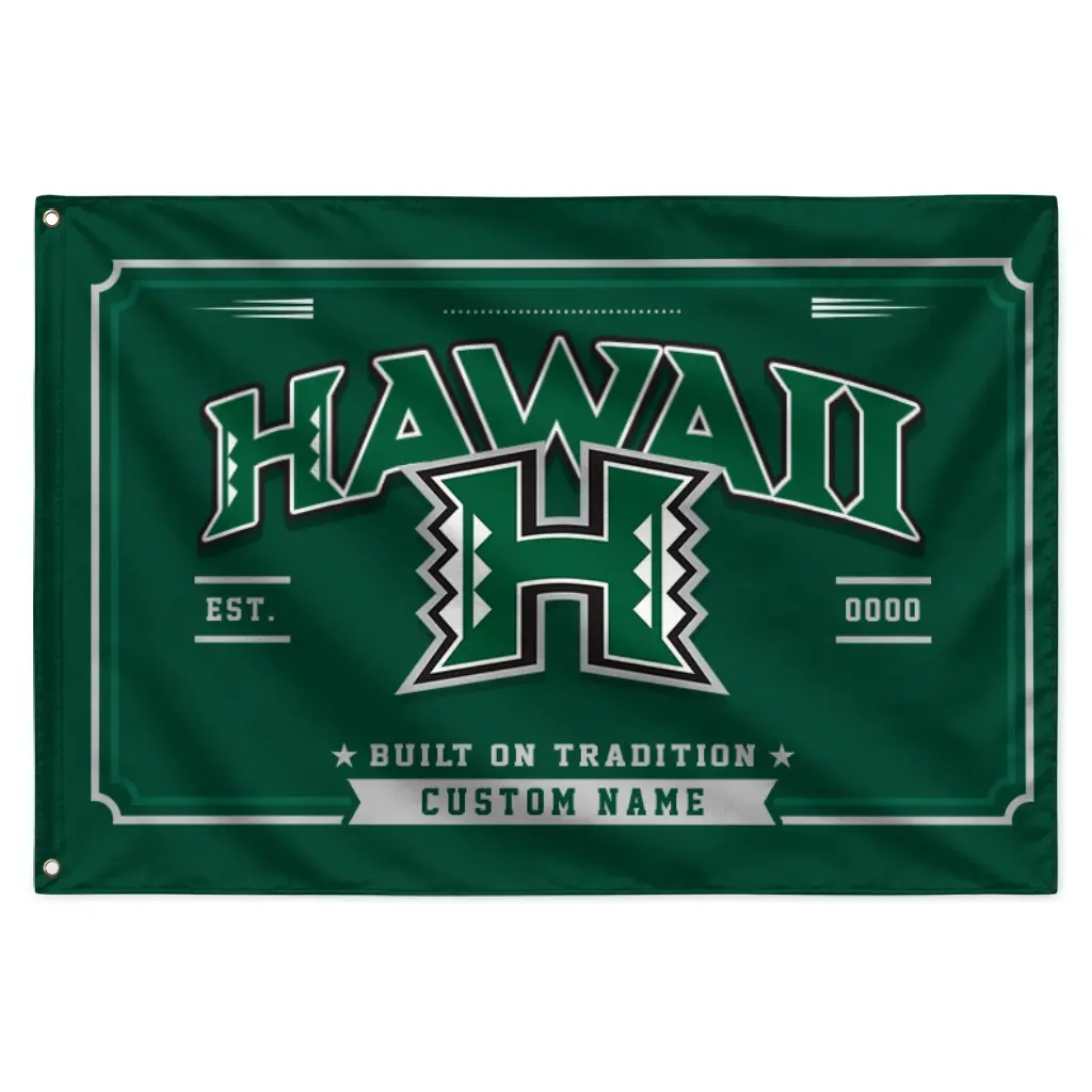 Hawaii Rainbow Warriors House Flag Personalized Ornate Border Green Best Selling Hawaii Rainbow Warriors House Flag Personalized Ornate Border Green Best Selling