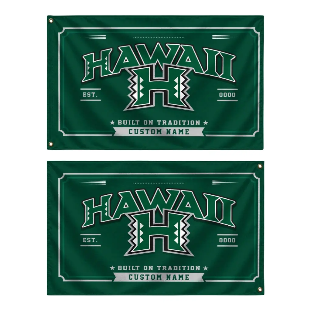 Hawaii Rainbow Warriors House Flag Personalized Ornate Border Green Fashion Forward Hawaii Rainbow Warriors House Flag Personalized Ornate Border Green Fashion Forward