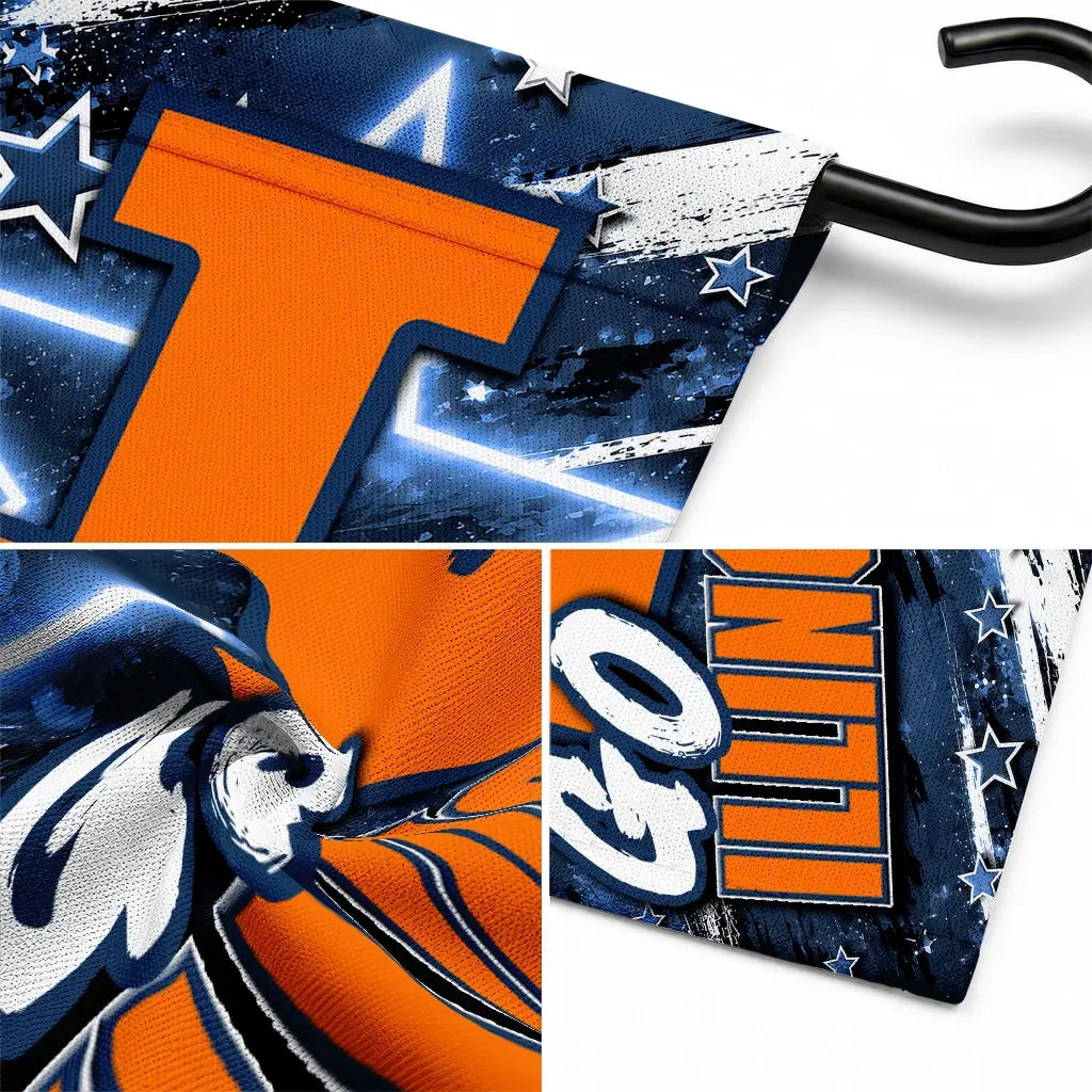 Illinois Fighting Illini Garden Flag Custom Glowing Star Blue Latest Model Illinois Fighting Illini Garden Flag Custom Glowing Star Blue Latest Model