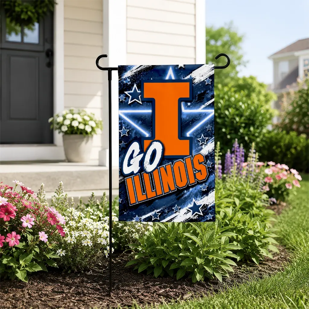 Illinois Fighting Illini Garden Flag Custom Glowing Star Blue New Arrival Illinois Fighting Illini Garden Flag Custom Glowing Star Blue New Arrival