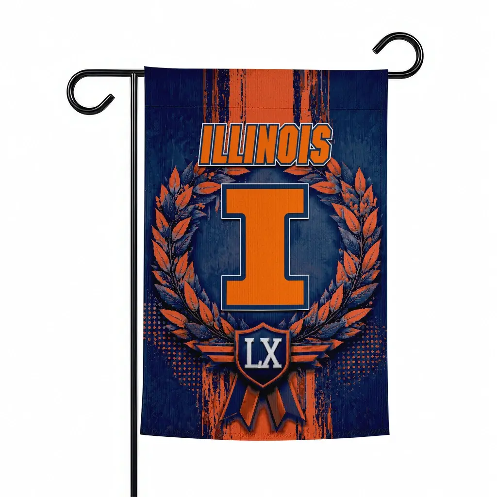 Illinois Fighting Illini Garden Flag Customized Laurel Wreath Blue Best Selling Illinois Fighting Illini Garden Flag Customized Laurel Wreath Blue Best Selling