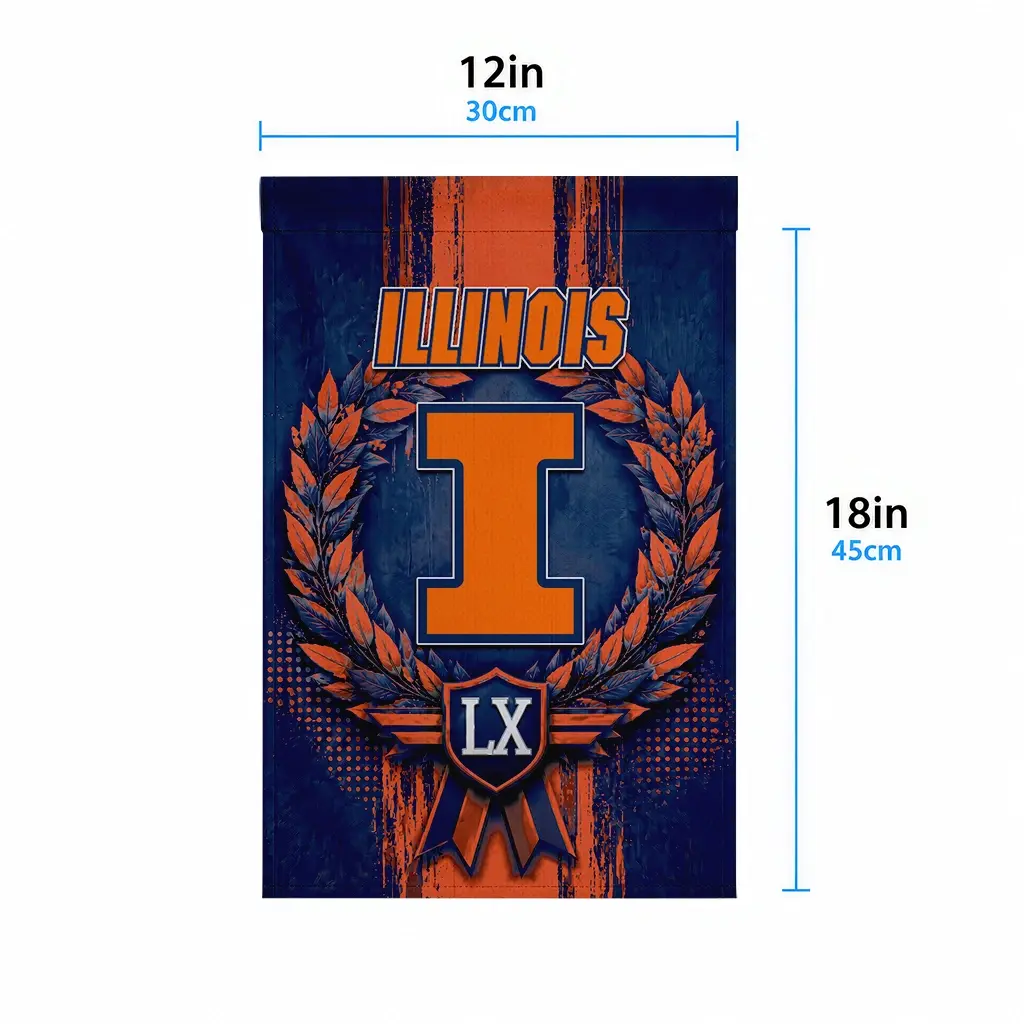Illinois Fighting Illini Garden Flag Customized Laurel Wreath Blue High Quality Illinois Fighting Illini Garden Flag Customized Laurel Wreath Blue High Quality