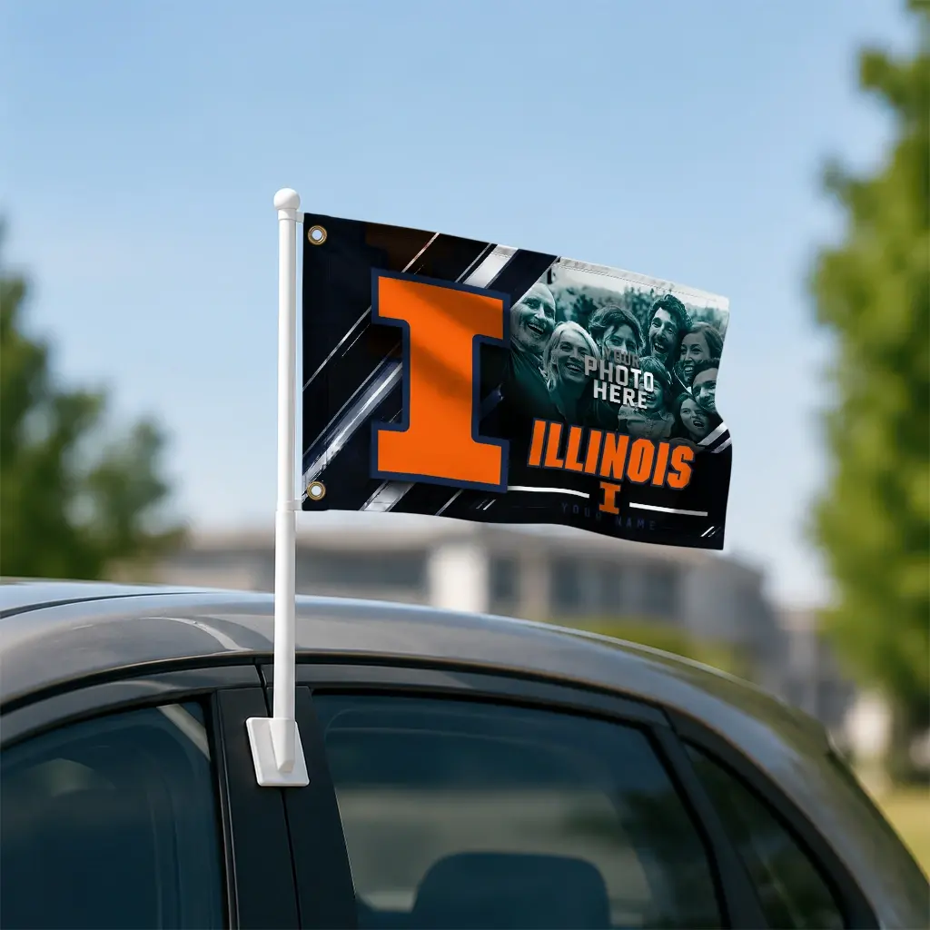 Illinois Fighting Illini House Flag Custom Diagonal Stripes Blue Latest Model Illinois Fighting Illini House Flag Custom Diagonal Stripes Blue Latest Model