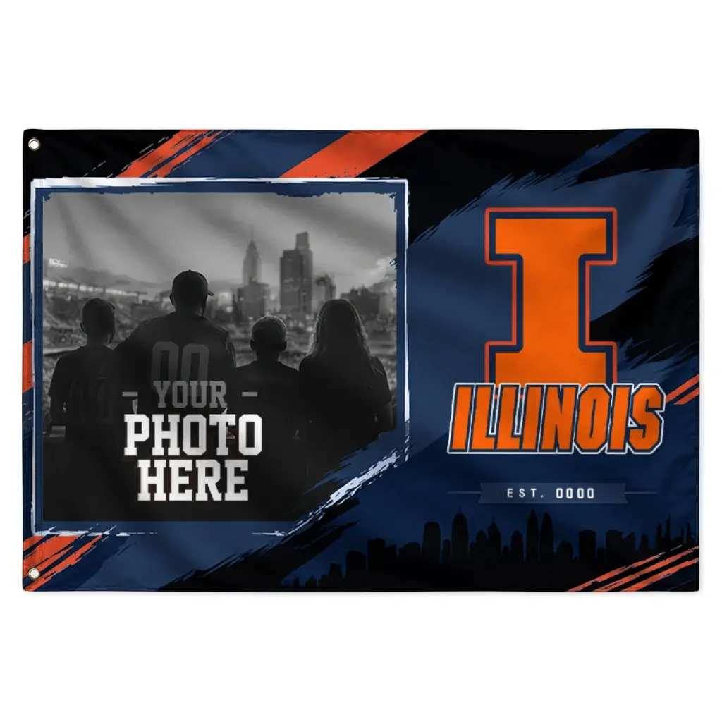 Illinois Fighting Illini House Flag Customized Framed Photo Blue Black Best Selling Illinois Fighting Illini House Flag Customized Framed Photo Blue Black Best Selling