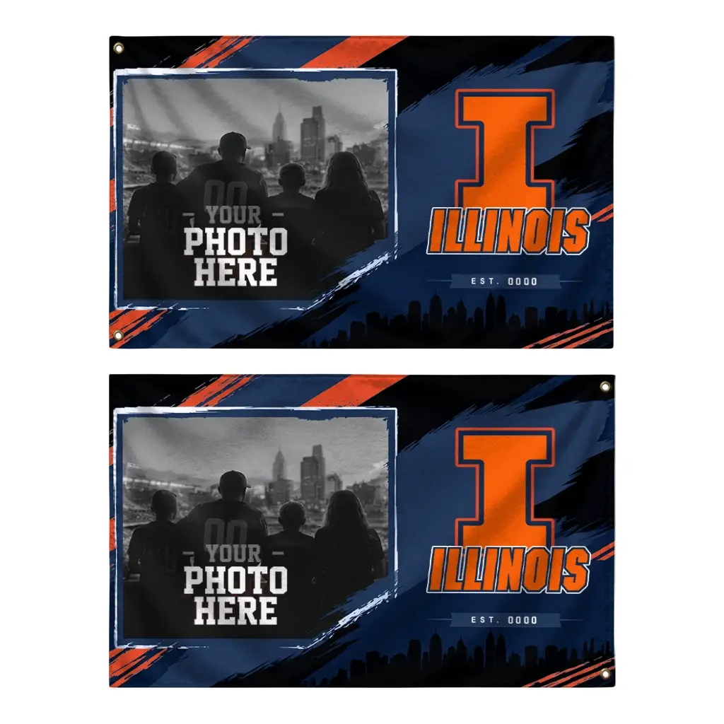Illinois Fighting Illini House Flag Customized Framed Photo Blue Black Fashion Forward Illinois Fighting Illini House Flag Customized Framed Photo Blue Black Fashion Forward