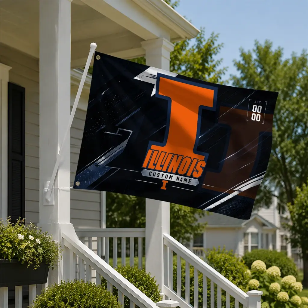 Illinois Fighting Illini House Flag Customized Speed Slashes Blue New Arrival Illinois Fighting Illini House Flag Customized Speed Slashes Blue New Arrival