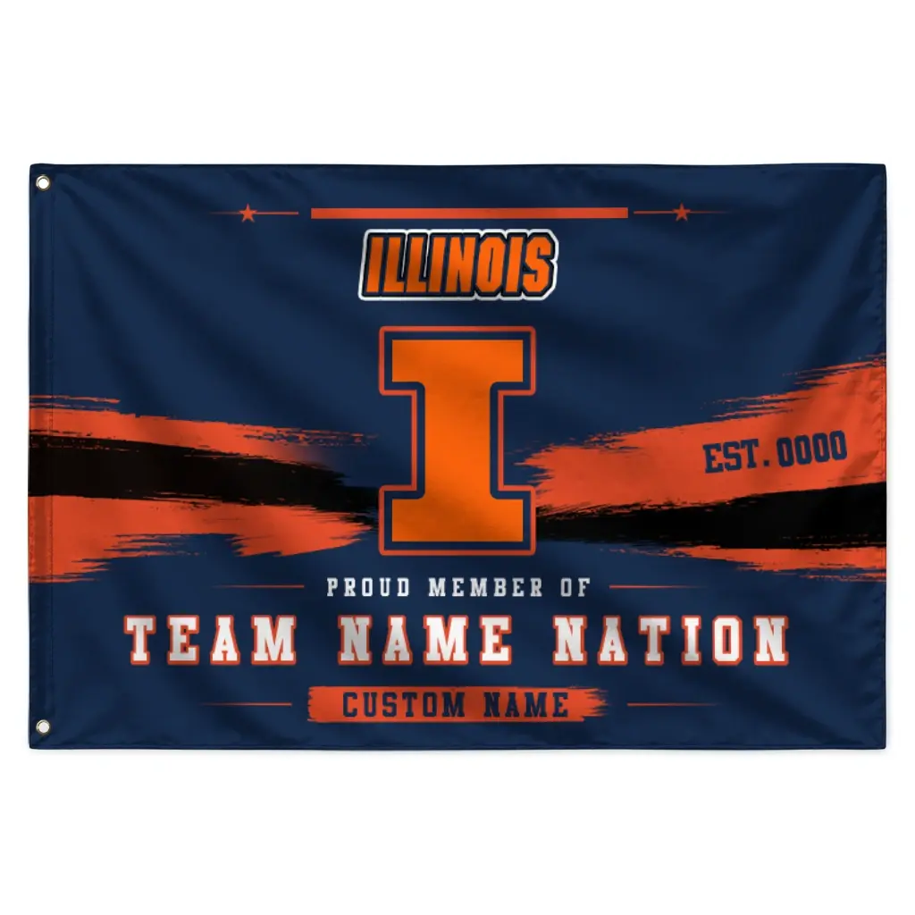 Illinois Fighting Illini House Flag Personalized Brushed Streaks Blue Best Selling Illinois Fighting Illini House Flag Personalized Brushed Streaks Blue Best Selling