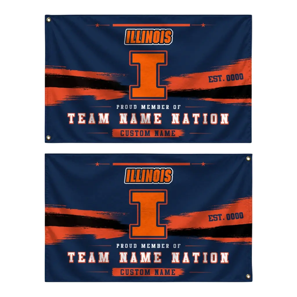 Illinois Fighting Illini House Flag Personalized Brushed Streaks Blue Fashion Forward Illinois Fighting Illini House Flag Personalized Brushed Streaks Blue Fashion Forward