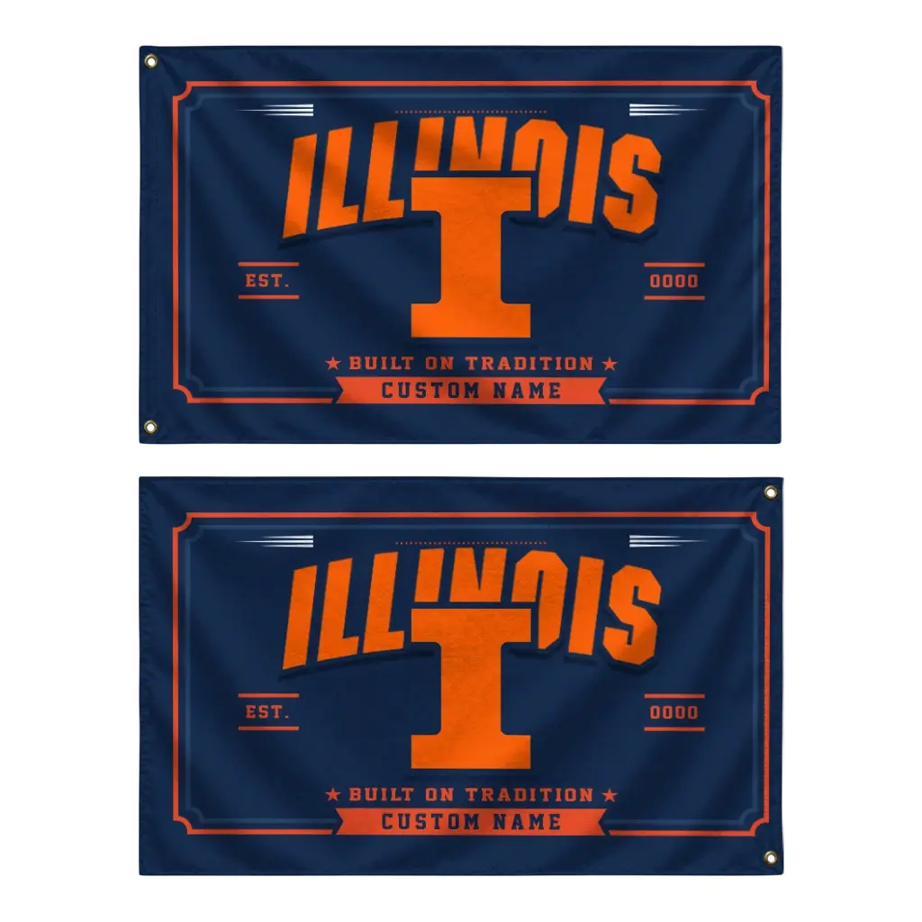 Illinois Fighting Illini House Flag Personalized Ornate Border Blue Fashion Forward Illinois Fighting Illini House Flag Personalized Ornate Border Blue Fashion Forward