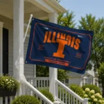 Illinois Fighting Illini House Flag Personalized Ornate Border Blue Best Selling