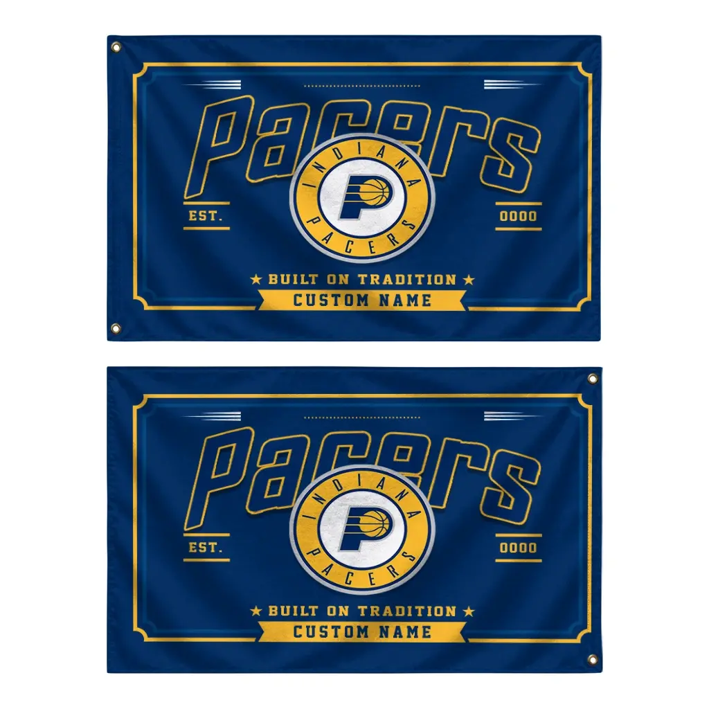 Indiana Pacers House Flag Custom Ornate Border Blue Fashion Forward Indiana Pacers House Flag Custom Ornate Border Blue Fashion Forward