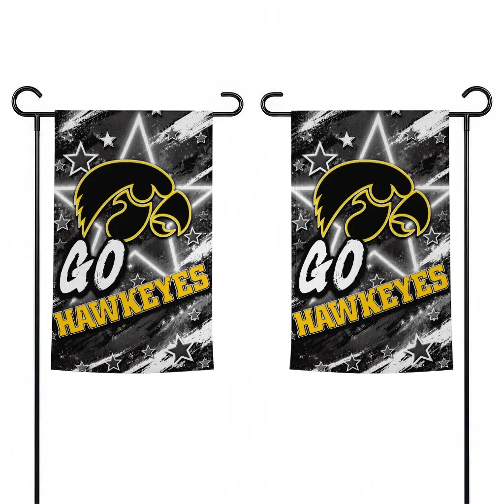 Iowa Hawkeyes Garden Flag Customized Glowing Star Black Fashion Forward Iowa Hawkeyes Garden Flag Customized Glowing Star Black Fashion Forward