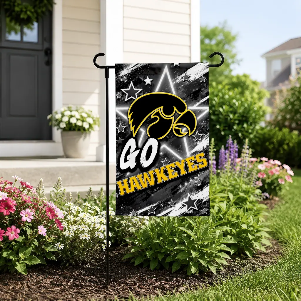 Iowa Hawkeyes Garden Flag Customized Glowing Star Black New Arrival Iowa Hawkeyes Garden Flag Customized Glowing Star Black New Arrival