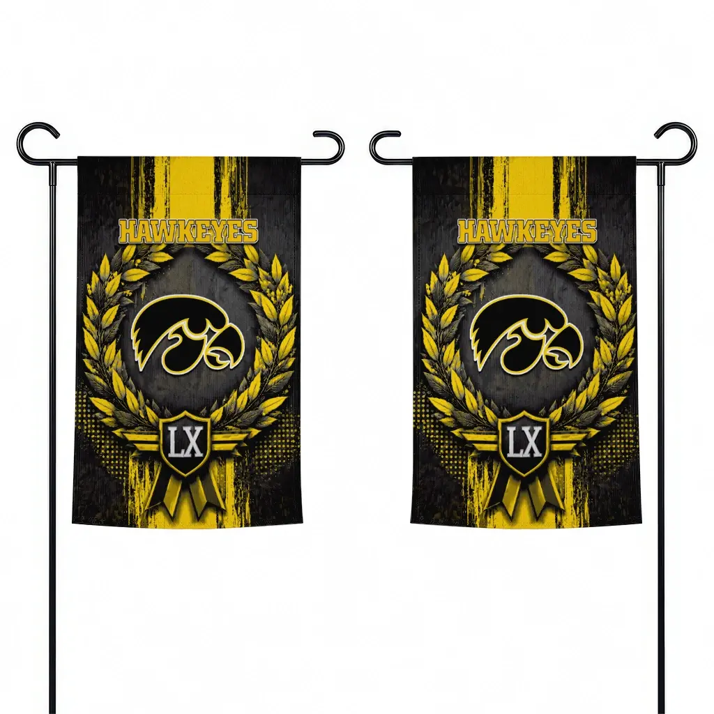 Iowa Hawkeyes Garden Flag Personalized Laurel Wreath Black Fashion Forward Iowa Hawkeyes Garden Flag Personalized Laurel Wreath Black Fashion Forward