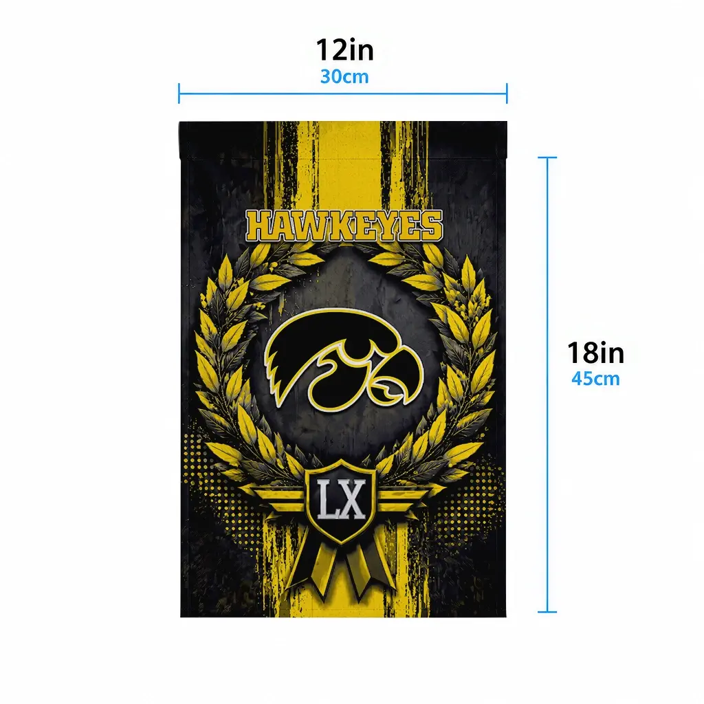Iowa Hawkeyes Garden Flag Personalized Laurel Wreath Black High Quality Iowa Hawkeyes Garden Flag Personalized Laurel Wreath Black High Quality