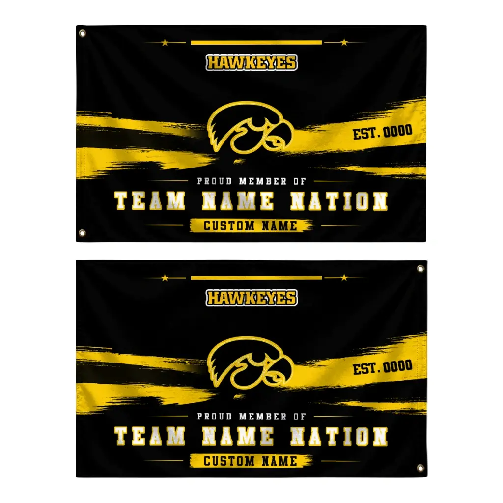 Iowa Hawkeyes House Flag Custom Brushed Streaks Black Fashion Forward Iowa Hawkeyes House Flag Custom Brushed Streaks Black Fashion Forward