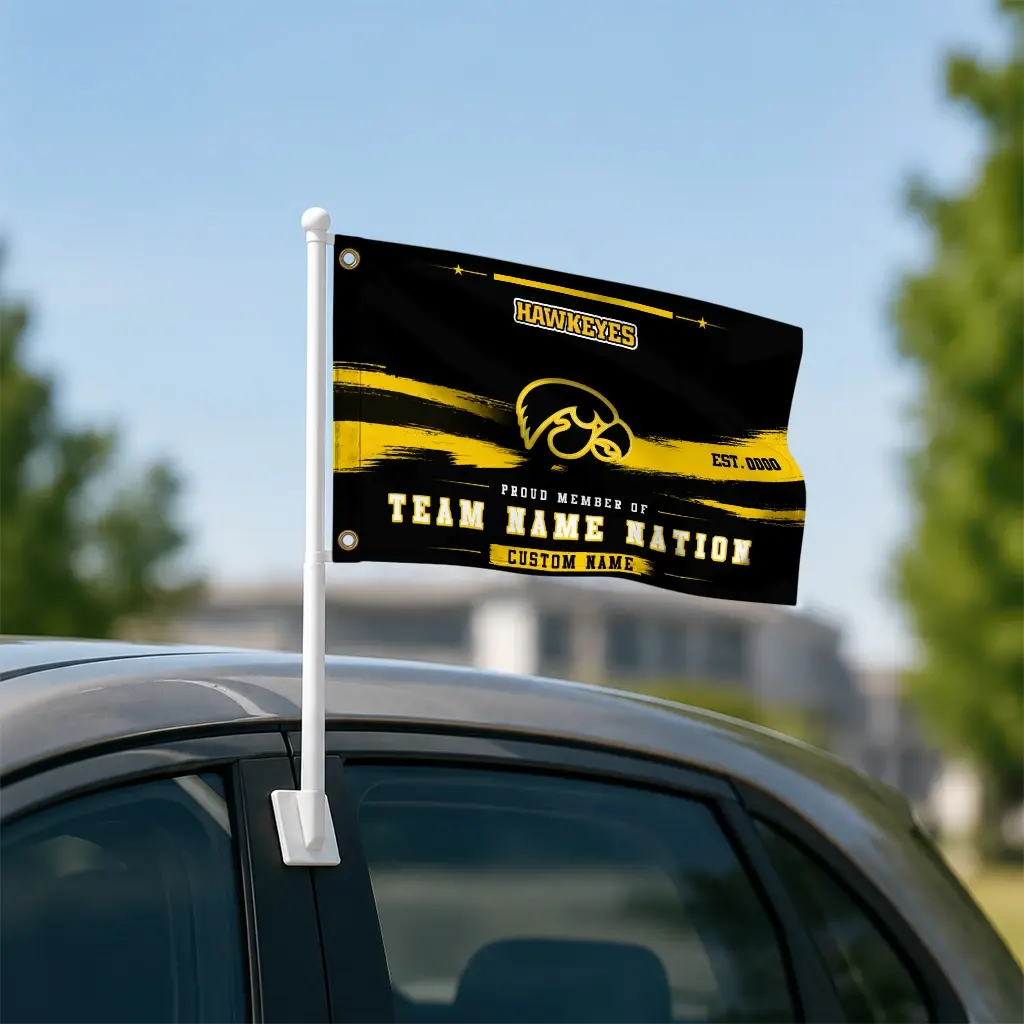Iowa Hawkeyes House Flag Custom Brushed Streaks Black Latest Model Iowa Hawkeyes House Flag Custom Brushed Streaks Black Latest Model