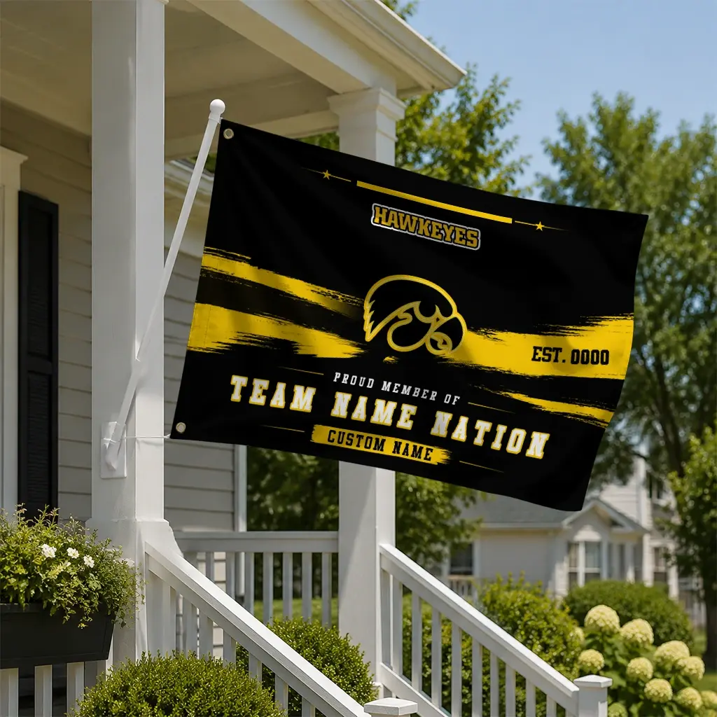 Iowa Hawkeyes House Flag Custom Brushed Streaks Black New Arrival Iowa Hawkeyes House Flag Custom Brushed Streaks Black New Arrival