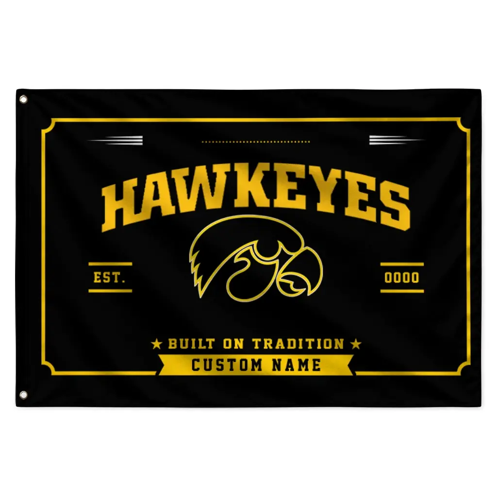 Iowa Hawkeyes House Flag Custom Ornate Border Black Best Selling Iowa Hawkeyes House Flag Custom Ornate Border Black Best Selling