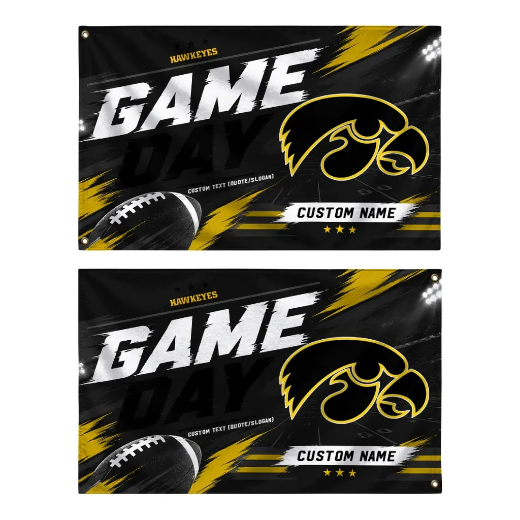 Iowa Hawkeyes House Flag Customized Action Streaks Black Fashion Forward Iowa Hawkeyes House Flag Customized Action Streaks Black Fashion Forward
