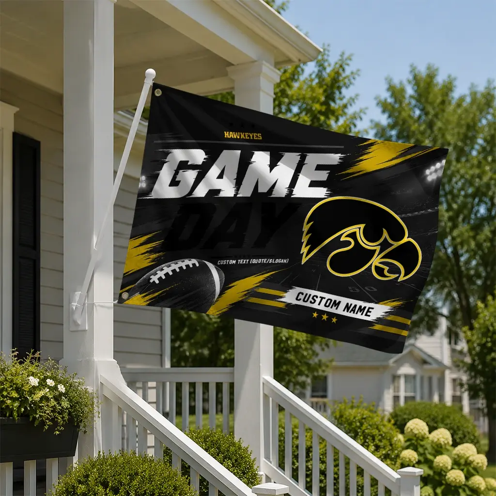Iowa Hawkeyes House Flag Customized Action Streaks Black New Arrival Iowa Hawkeyes House Flag Customized Action Streaks Black New Arrival