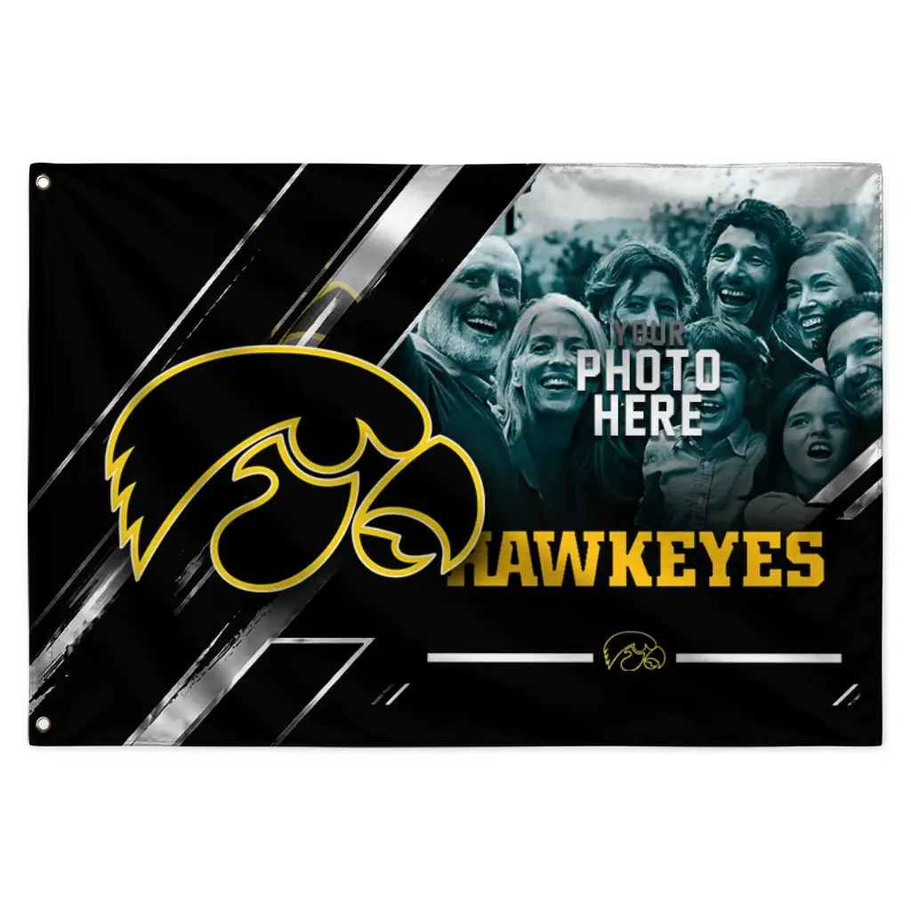 Iowa Hawkeyes House Flag Customized Diagonal Stripes Black Best Selling Iowa Hawkeyes House Flag Customized Diagonal Stripes Black Best Selling