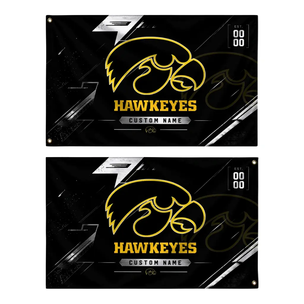Iowa Hawkeyes House Flag Personalized Speed Slashes Black Fashion Forward Iowa Hawkeyes House Flag Personalized Speed Slashes Black Fashion Forward