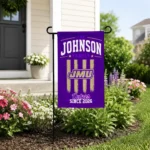 James Madison Dukes Garden Flag Personalized Distressed Stripes Purple Best Selling