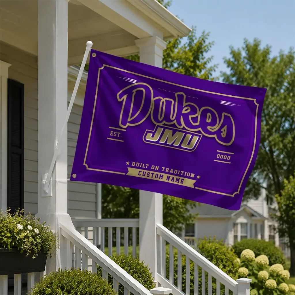 James Madison Dukes House Flag Custom Ornate Border Purple New Arrival James Madison Dukes House Flag Custom Ornate Border Purple New Arrival
