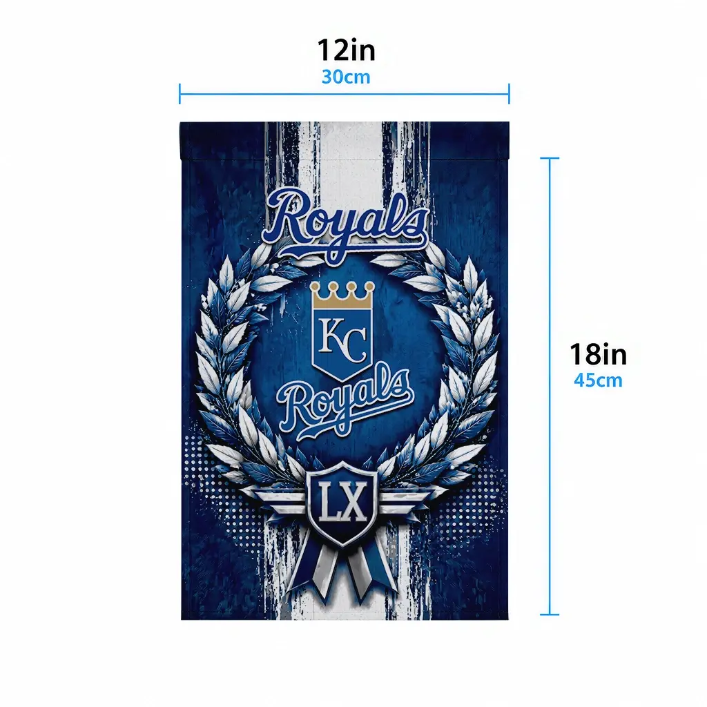 Kansas City Royals Garden Flag Custom Laurel Wreath Royal Blue High Quality Kansas City Royals Garden Flag Custom Laurel Wreath Royal Blue High Quality