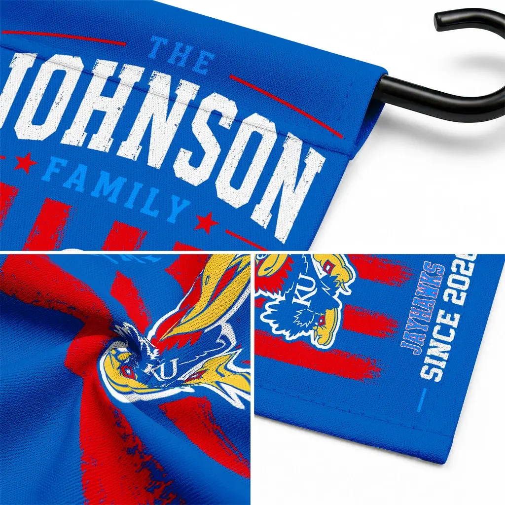 Kansas Jayhawks Garden Flag Custom Distressed Stripes Blue Latest Model Kansas Jayhawks Garden Flag Custom Distressed Stripes Blue Latest Model
