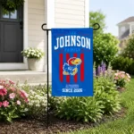 Kansas Jayhawks Garden Flag Custom Distressed Stripes Blue Best Selling