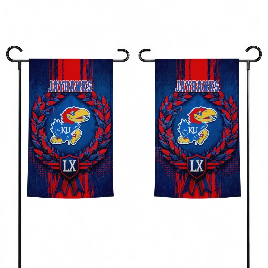 Kansas Jayhawks Garden Flag Custom Laurel Wreath Blue Fashion Forward Kansas Jayhawks Garden Flag Custom Laurel Wreath Blue Fashion Forward