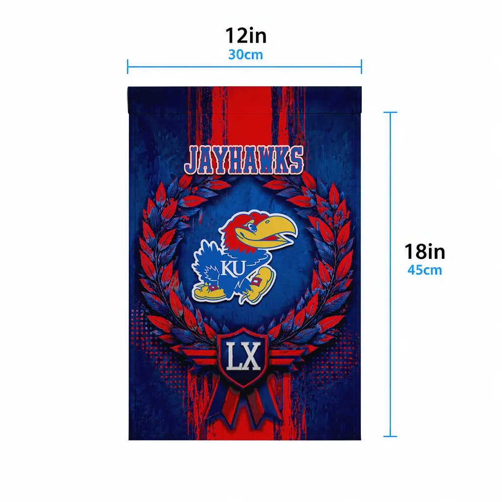 Kansas Jayhawks Garden Flag Custom Laurel Wreath Blue High Quality Kansas Jayhawks Garden Flag Custom Laurel Wreath Blue High Quality
