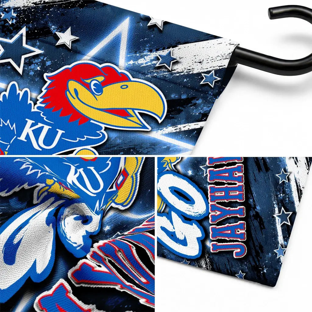 Kansas Jayhawks Garden Flag Personalized Glowing Star Blue Latest Model Kansas Jayhawks Garden Flag Personalized Glowing Star Blue Latest Model