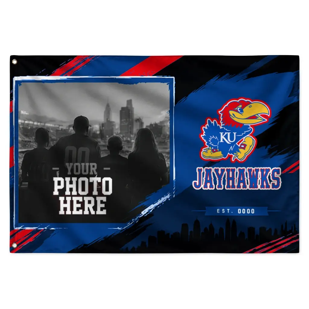 Kansas Jayhawks House Flag Custom Framed Photo Blue Black Best Selling Kansas Jayhawks House Flag Custom Framed Photo Blue Black Best Selling
