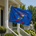 Kansas Jayhawks House Flag Customized Ornate Border Blue Best Selling