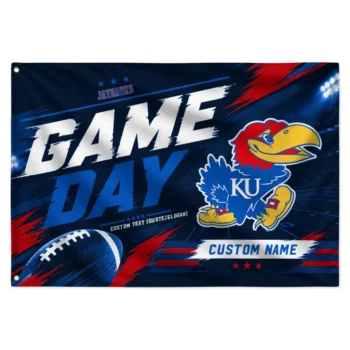 Kansas Jayhawks House Flag Personalized Action Streaks Blue Best Selling